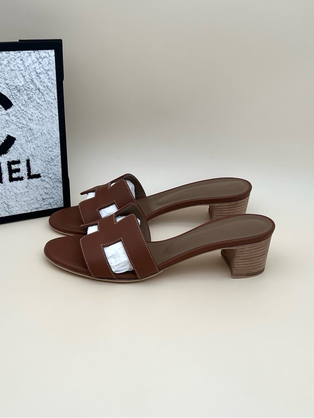 Hermes Brown Leather Open-Toe Slide Mules